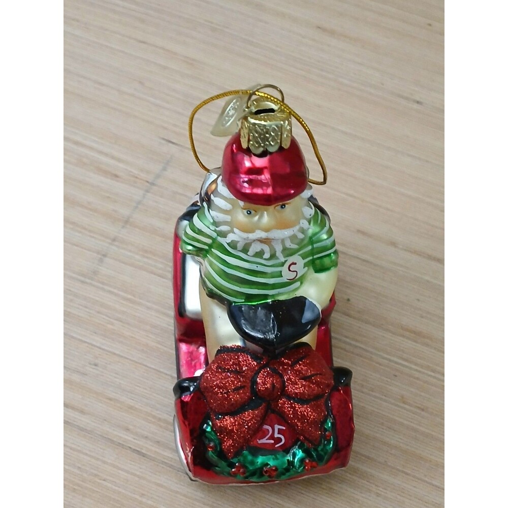 Santa Claus Driving Golf Cart "I love Golf" Glass Christmas Ornament Gift Idea - Picture 8 of 11
